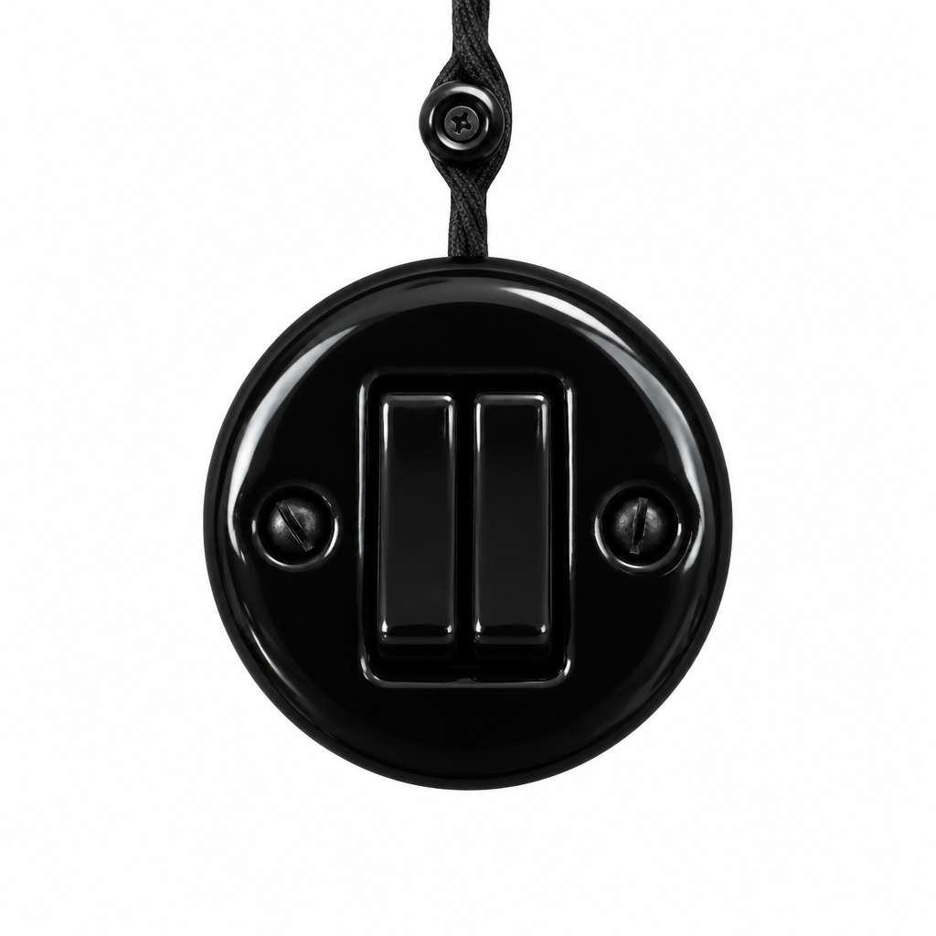Surface Mount 2-Gang Rocker Roller Shutter Switch Insert - Black Porcelain
