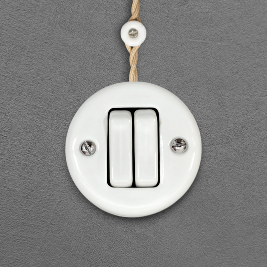 Surface Mount 2-Gang Rocker Roller Shutter Switch Insert - White Porcelain