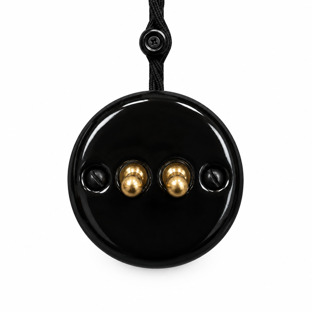 Surface Mount 2-Gang Toggle Roller Shutter Switch Insert - Black Porcelain