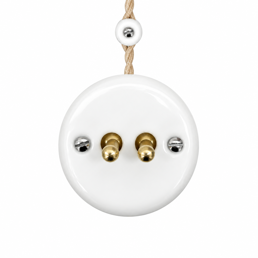 Surface Mount 2-Gang Toggle Roller Shutter Switch Insert - White Porcelain