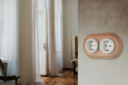 Flush Mount Crossing / Intermediate Rocker Light Switch - Single in White Porcelain & Dark Wood