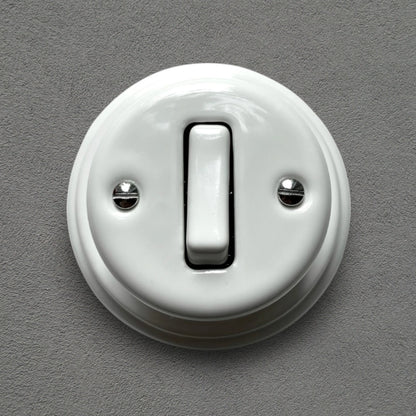 Surface-Mounting 1 Gang Two-Way Light Switch Porcelain Loft Retro Vintage Cottage Ceramic White
