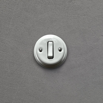 Surface-Mounting 1 Gang Two-Way Light Switch Porcelain Loft Retro Vintage Cottage Ceramic White