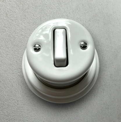 Surface-Mounting 1 Gang Two-Way Light Switch Porcelain Loft Retro Vintage Cottage Ceramic White