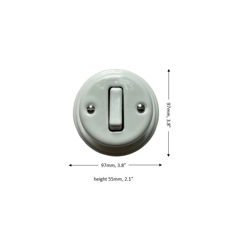 Surface-Mounting 1 Gang Two-Way Light Switch Porcelain Loft Retro Vintage Cottage Ceramic White