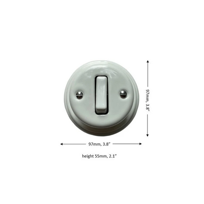Surface-Mounting 1 Gang Two-Way Light Switch Porcelain Loft Retro Vintage Cottage Ceramic White