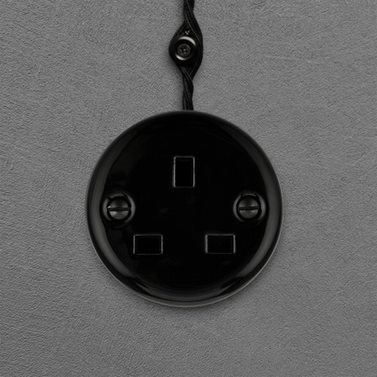 Surface Mount UK Plug Socket (Type G) – Single 3-Pin Grounded Outlet in Black Porcelain Without Frame