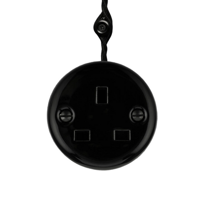 Surface Mount UK Plug Socket (Type G) – Single 3-Pin Grounded Outlet in Black Porcelain Without Frame