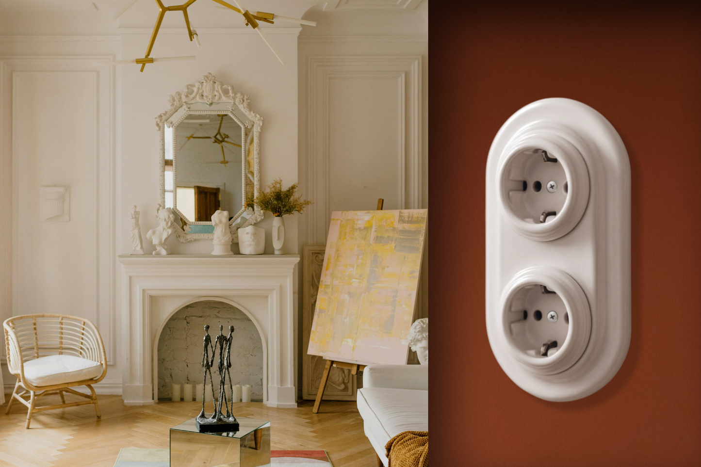 Flush Mount UK Plug Socket Insert (Type G) – Single 3-Pin Grounded Outlet in White Porcelain