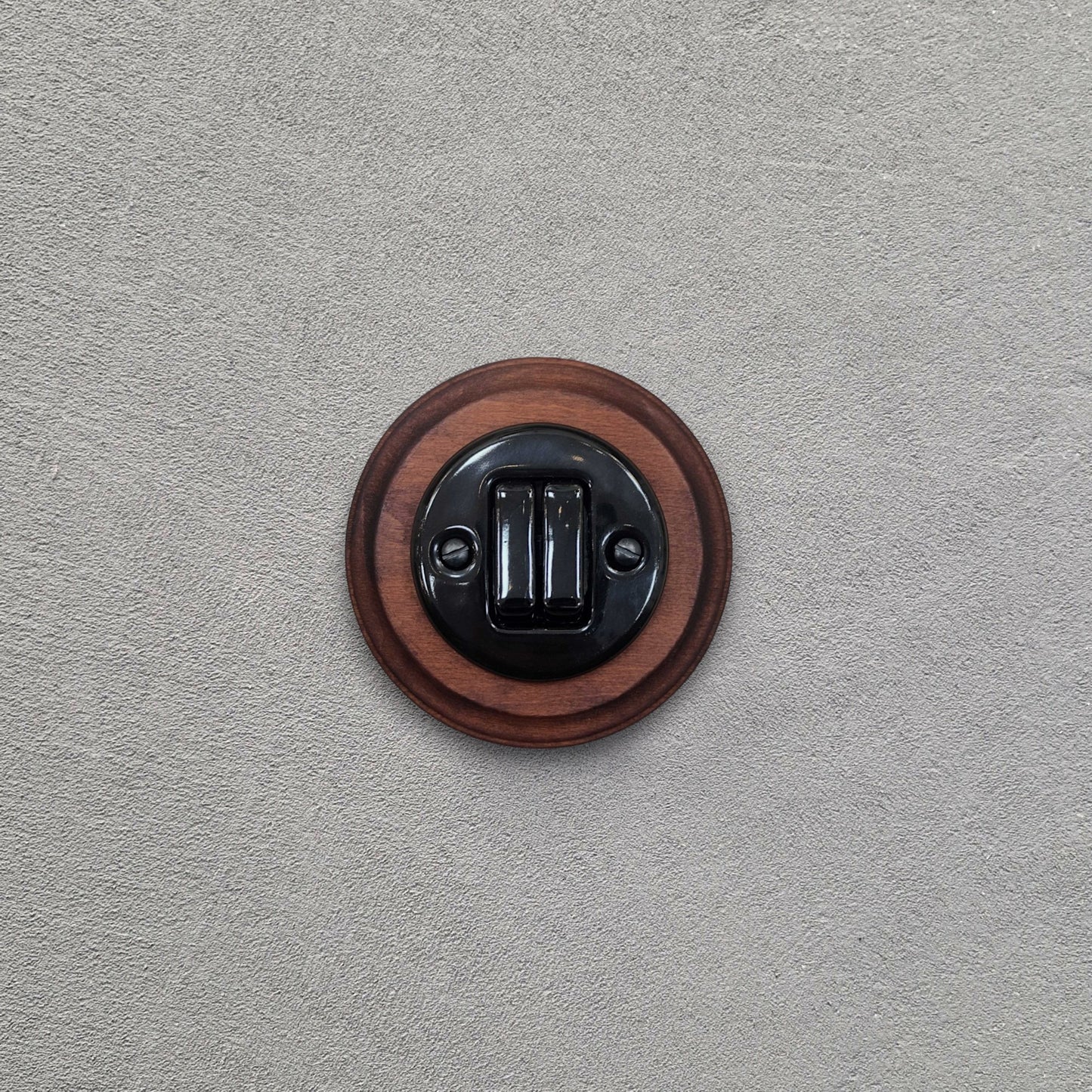 Wooden Frame Porcelain Light Switch Loft Retro 2-gang Two-way Flush-Mounting Vintage Cottage Black Ceramic