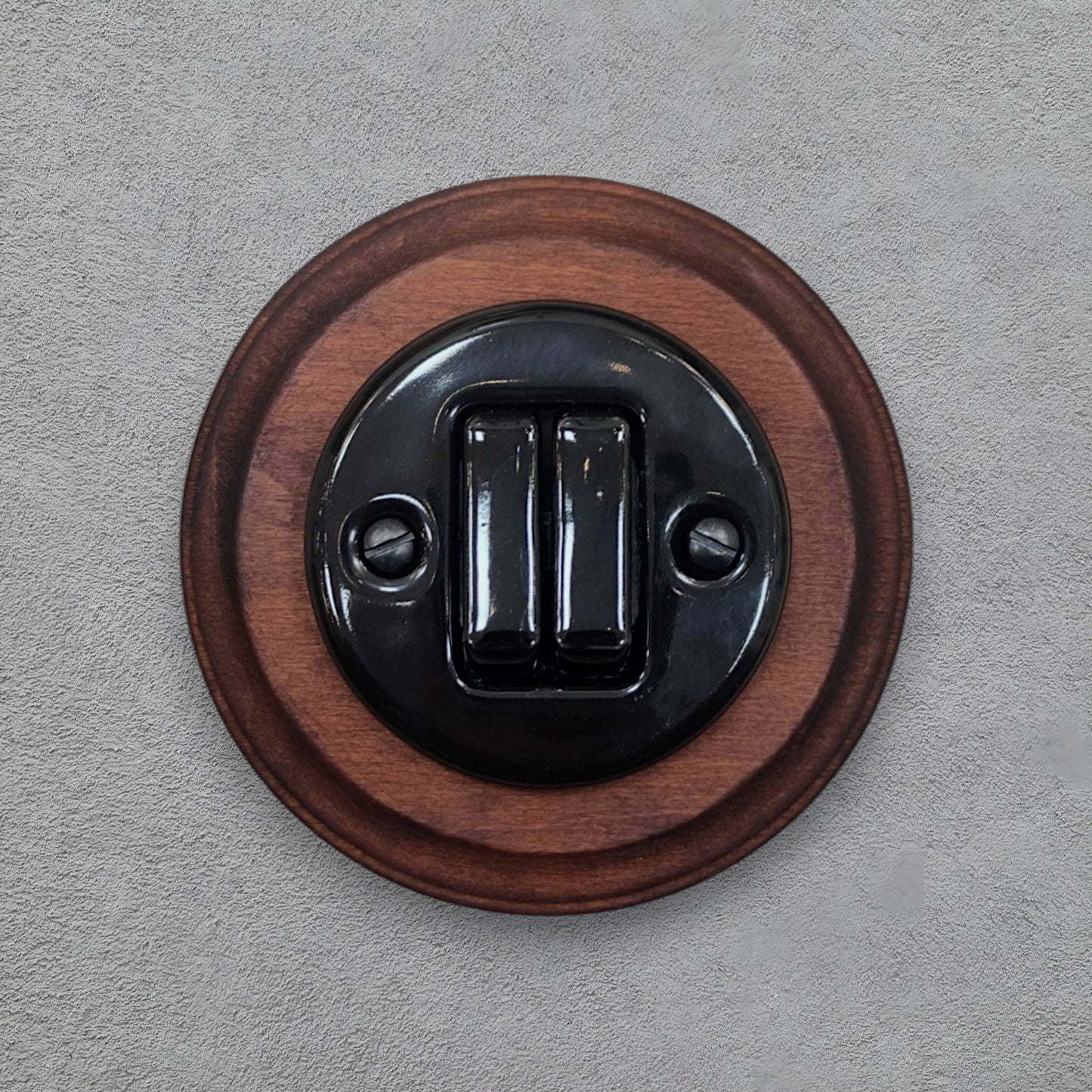 Wooden Frame Porcelain Light Switch Loft Retro 2-gang Two-way Flush-Mounting Vintage Cottage Black Ceramic