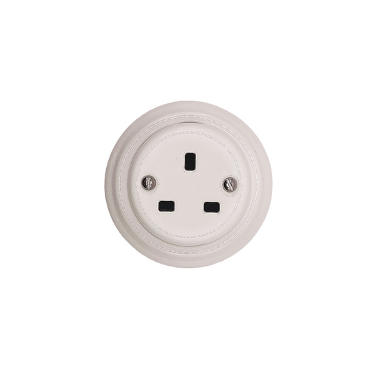 Power Socket 3 Prong UK Porcelain Surface Mounted Loft Retro Electrical Surface Mounted Vintage Cottage Ceramic White