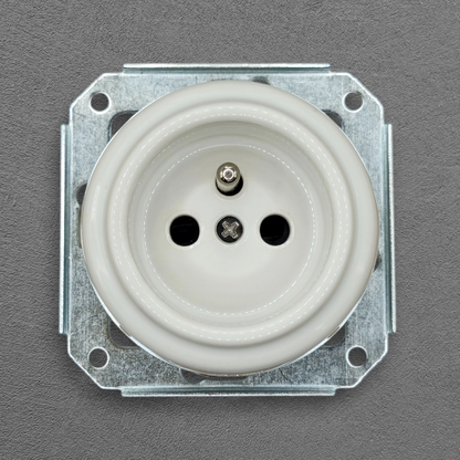 Single white French porcelain socket insert, flush-mount, front