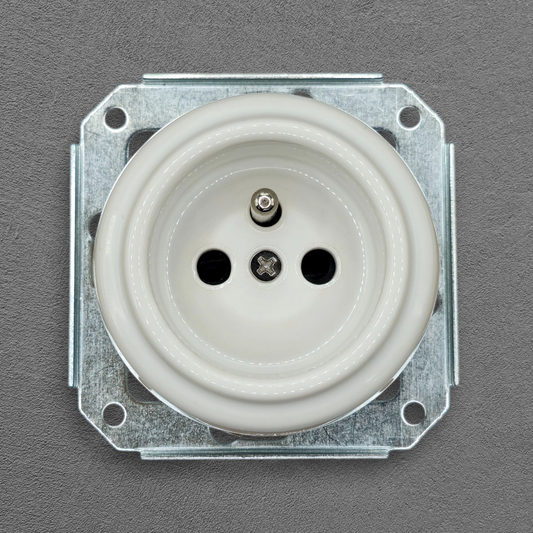 Power Socket Insert Porcelain Loft Retro Electrical French Flush-Mounting Vintage Cottage Ceramic White