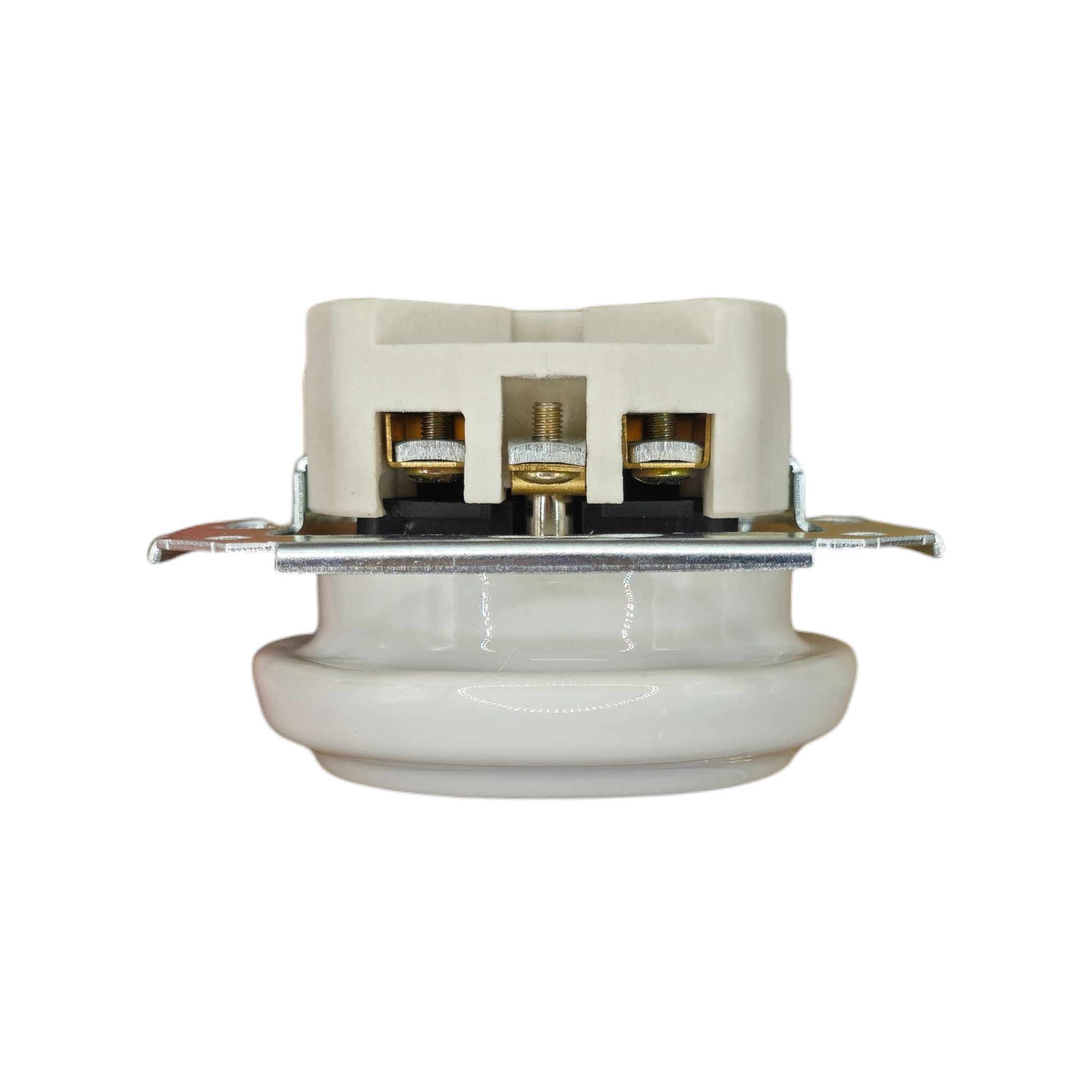 Single white French porcelain socket insert, flush-mount, angle