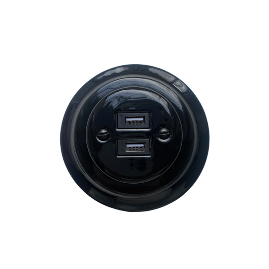 Porcelain Loft Retro Electrical Network CAT.5E Socket RJ45 Flush-Mounting Vintage Cottage Ceramic Black