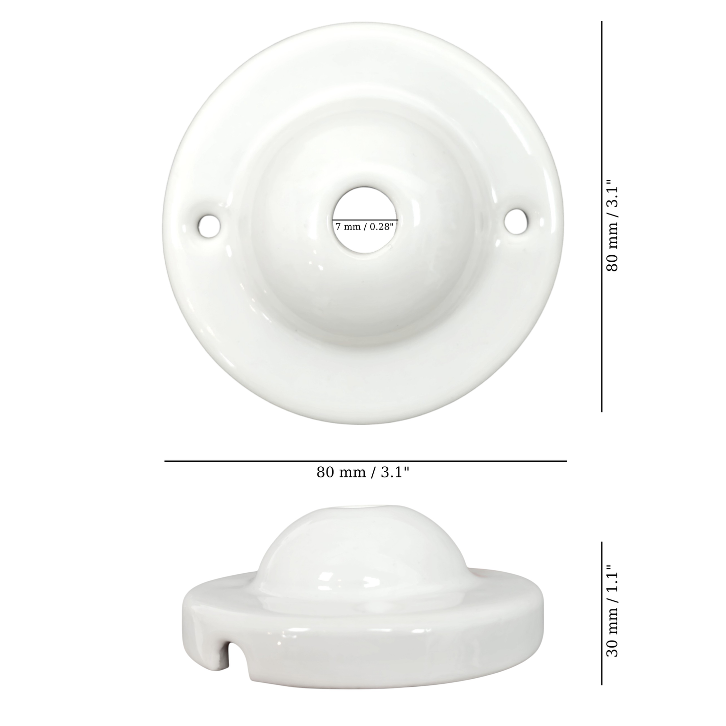 Surface Mount Dome Shaped Ceiling Rose in White Porcelain (D80 x H30mm)