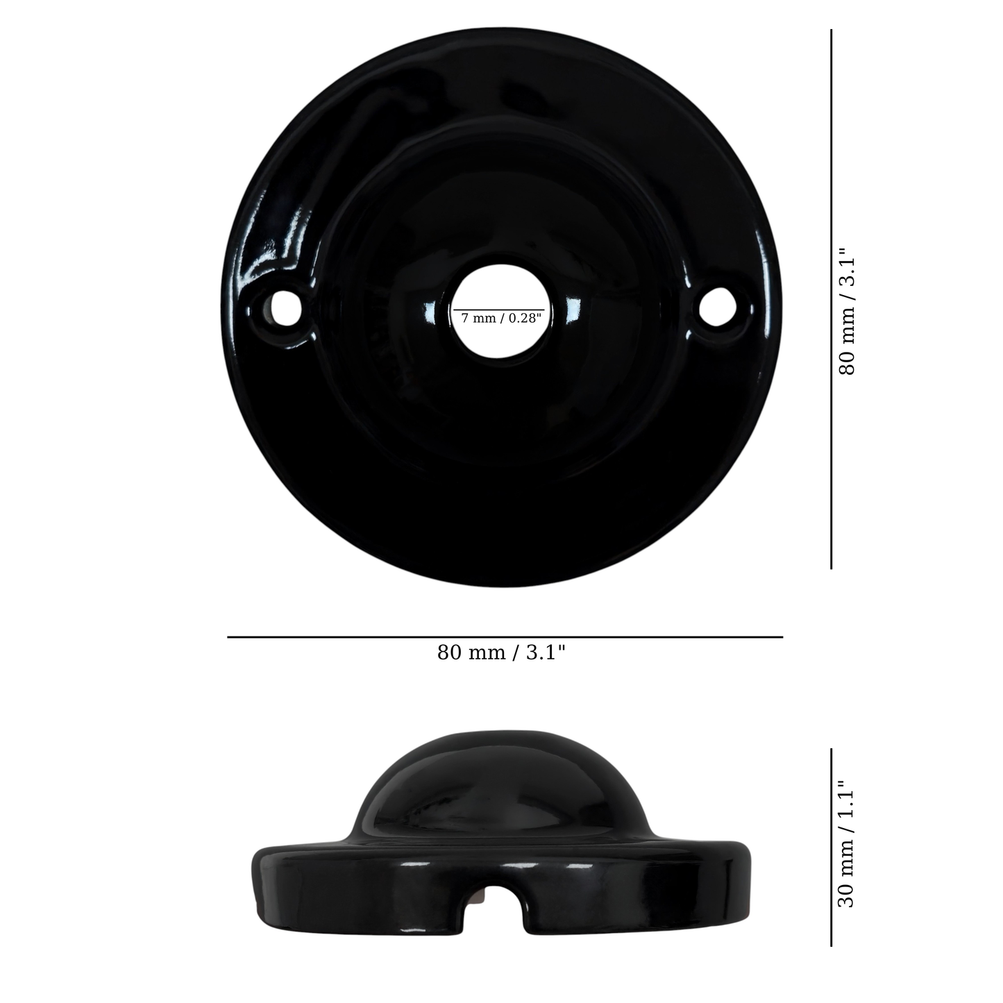 Surface Mount Dome Shaped Ceiling Rose in Black Porcelain (D80 x H30mm)