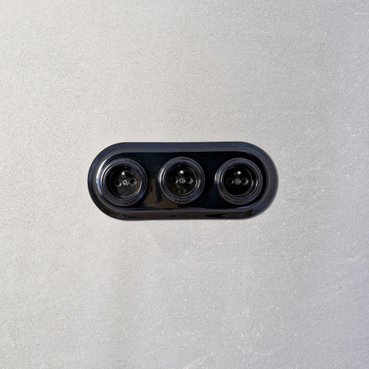 Triple Power Porcelain Socket – Retro Loft Style | Vintage Design, Flush-Mounted, French Socket in Black Ceramic