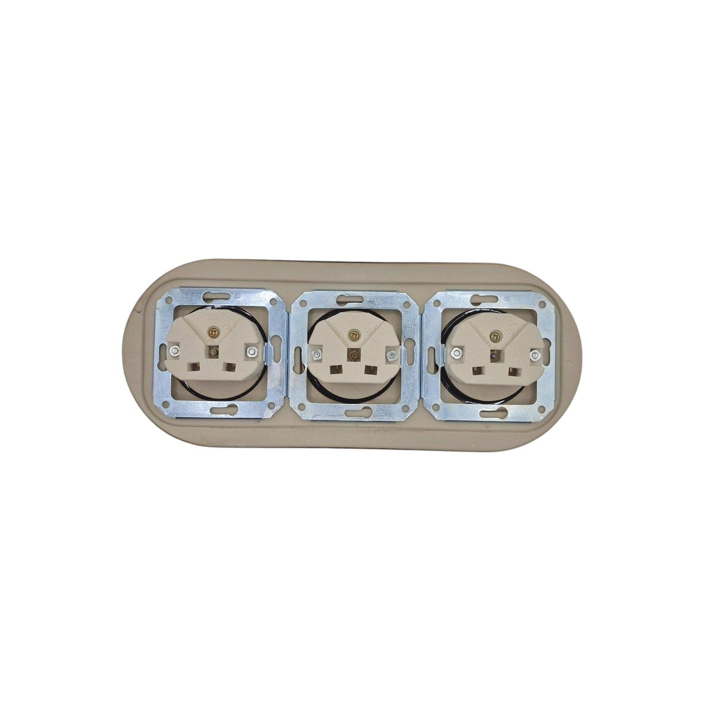 Triple Power Porcelain Socket – Retro Loft Style | Vintage Design, Flush-Mounted, French Socket in Black Ceramic