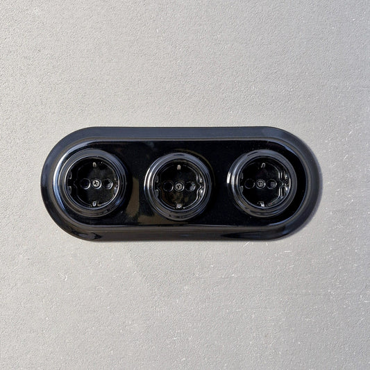 Triple Power Socket Porcelain Loft Retro Electrical German Schuko Flush-Mounting Vintage Cottage Ceramic Black