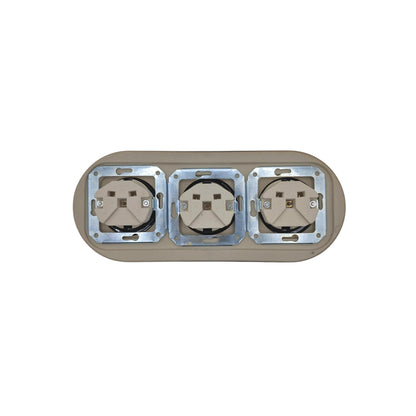 Triple Power Socket Porcelain Loft Retro Electrical German Schuko Flush-Mounting Vintage Cottage Ceramic Black