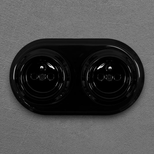 Double Power Socket Porcelain Loft Retro Electrical French Surface-Mounting Vintage Cottage Ceramic Black