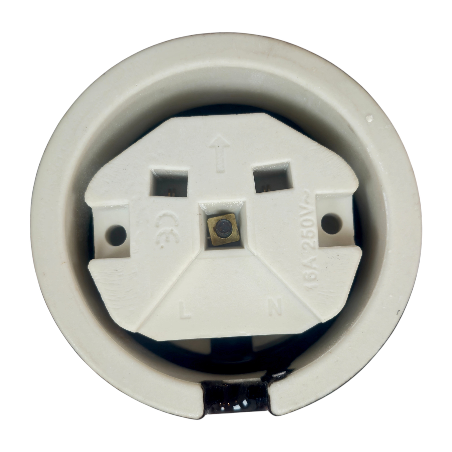 Surface Mount French Socket (Type E) – Double Outlet with Earth Pin in Black Porcelain
