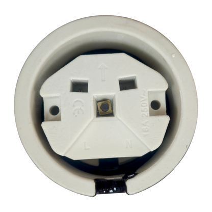 Surface Mount French Socket (Type E) – Double Outlet with Earth Pin in Black Porcelain