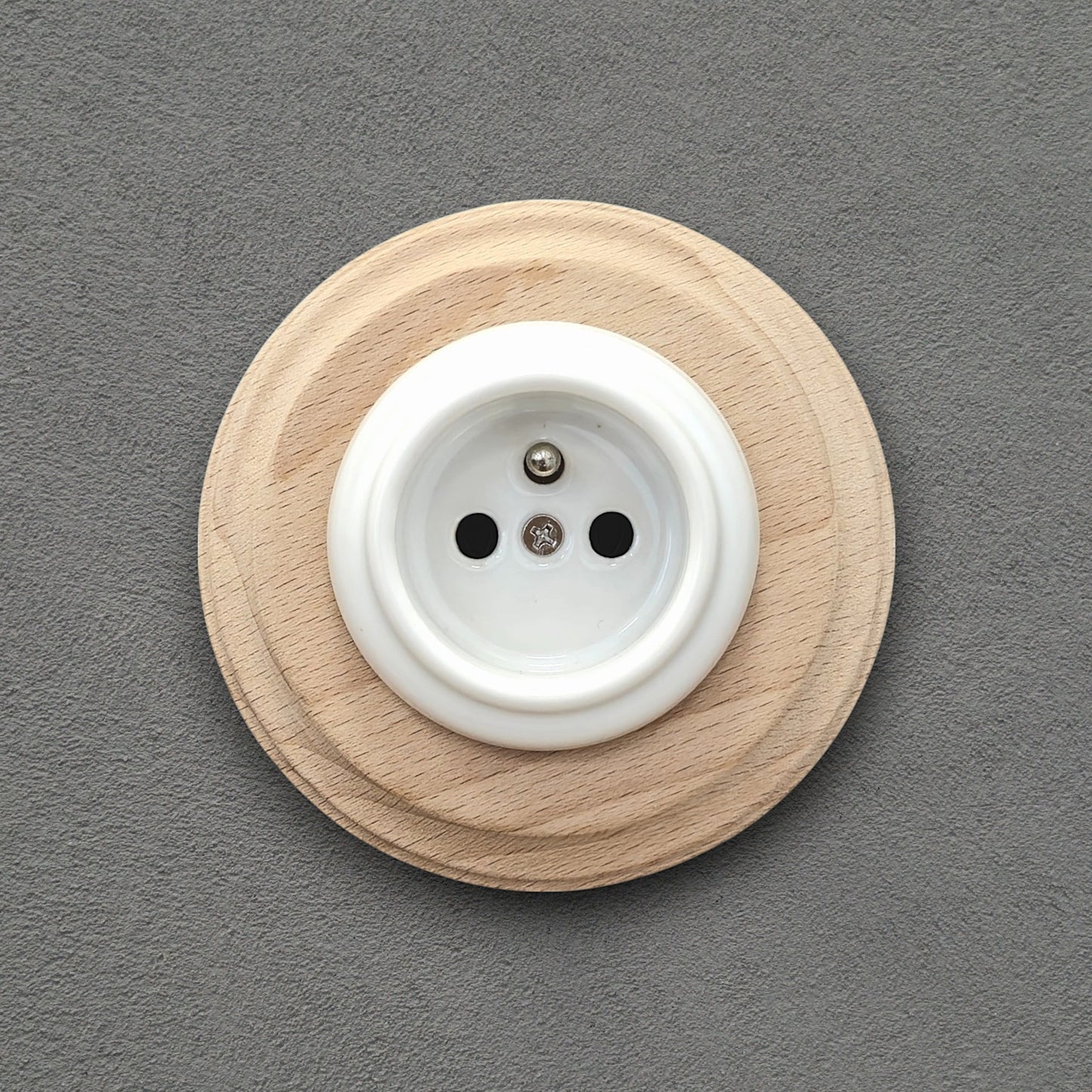 Wooden French Power Socket Porcelain Loft Retro Electrical Flush-Mounting Vintage Cottage Ceramic Natural Beige With White