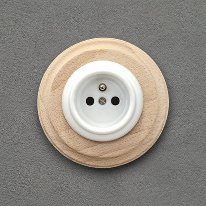 Wooden French Power Socket Porcelain Loft Retro Electrical Flush-Mounting Vintage Cottage Ceramic Natural Beige With White