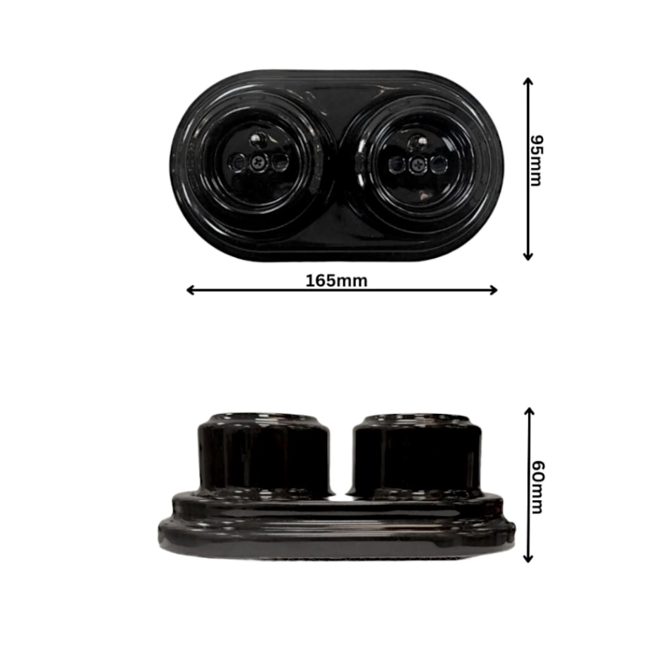 Double Power Socket Porcelain Loft Retro Electrical French Surface-Mounting Vintage Cottage Ceramic Black