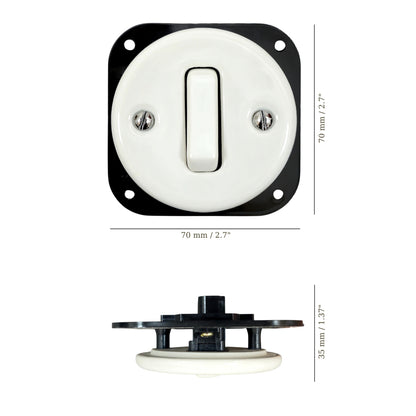 white porcelain 1gang2pole light switch insert, flush-mount, measurements