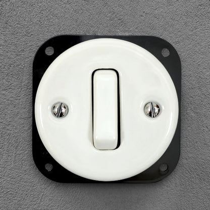 white porcelain 1gang2pole light switch insert, flush-mount, front