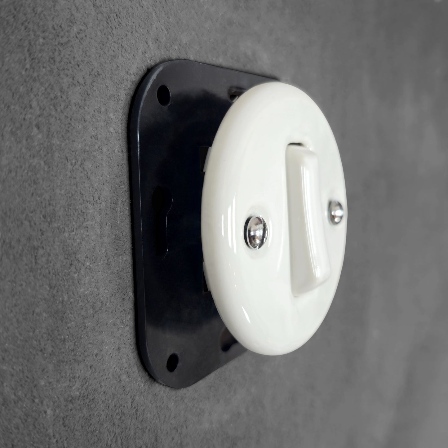 white porcelain 1gang2pole light switch insert, flush-mount, angled