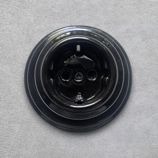 Surface-Mounting German Schuko Power Socket Porcelain Loft Retro Electrical Vintage Cottage Ceramic Black