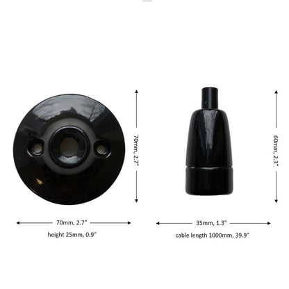 black porcelain E14 pendant light set, measurements