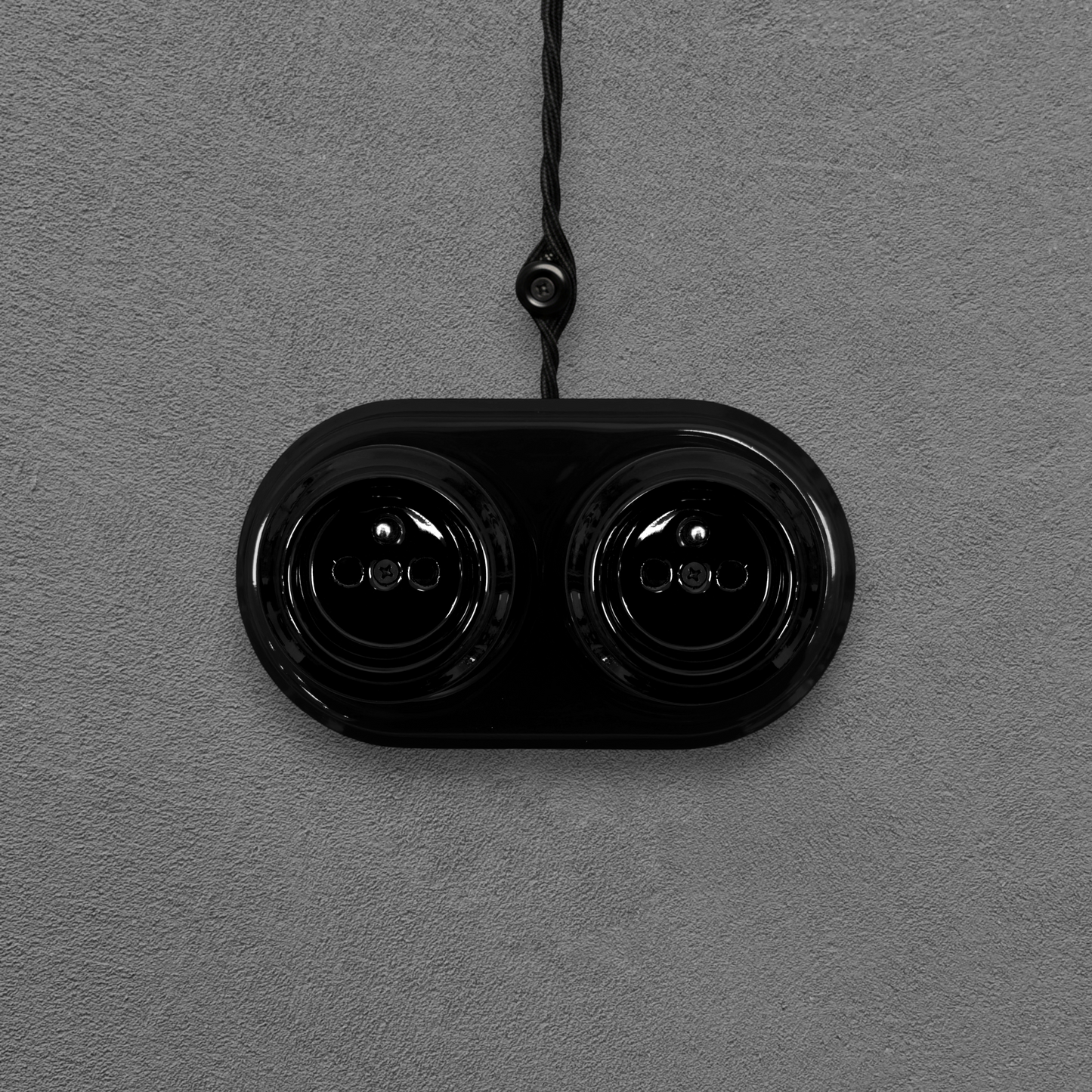 Double black French porcelain socket, surface-mount