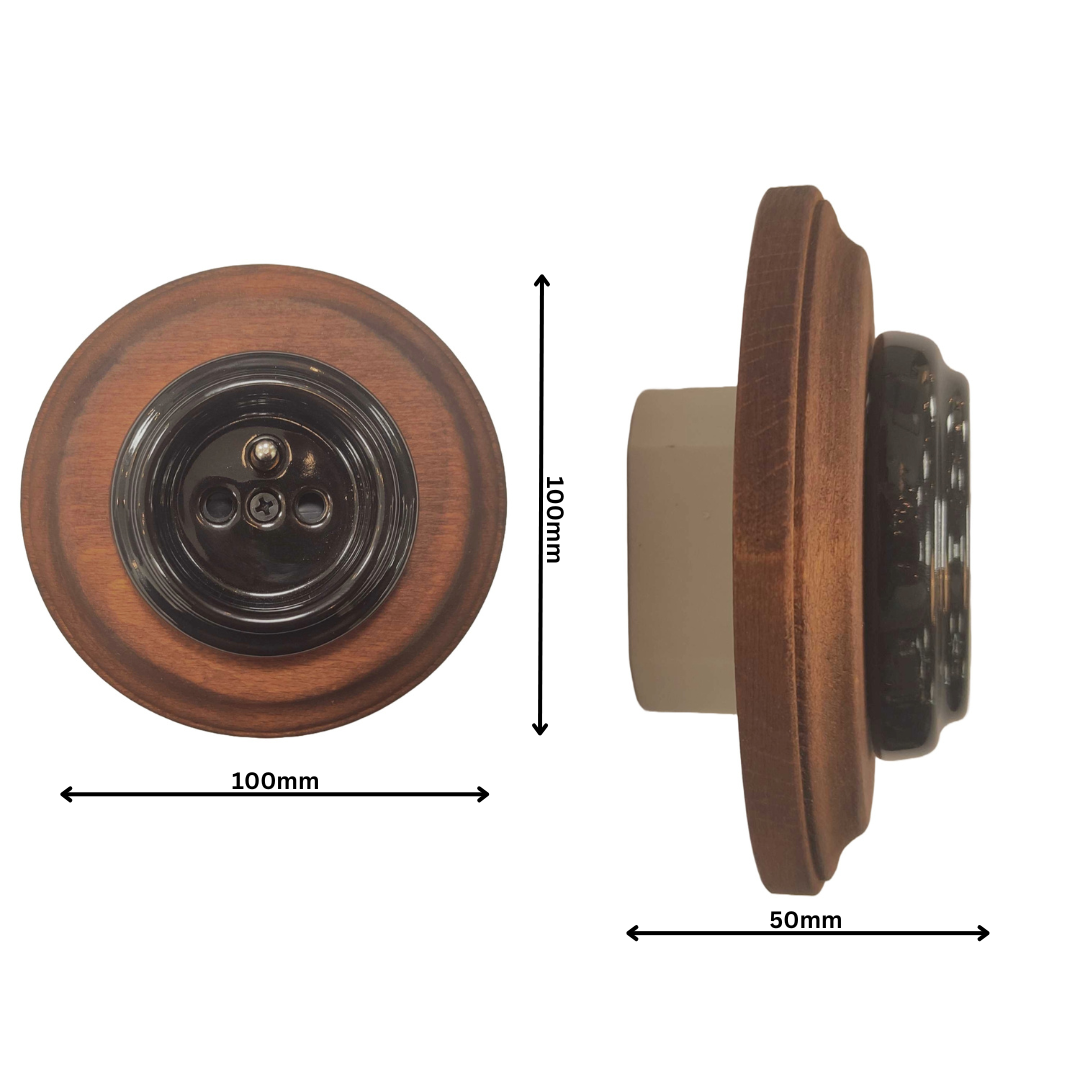 Wooden French Power Socket Porcelain Loft Retro Electrical Flush-Mounting Vintage Cottage Ceramic Brown With Black