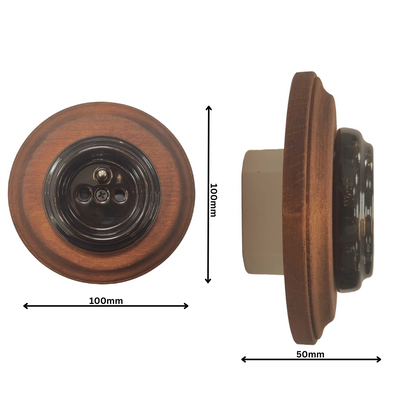 Wooden French Power Socket Porcelain Loft Retro Electrical Flush-Mounting Vintage Cottage Ceramic Brown With Black