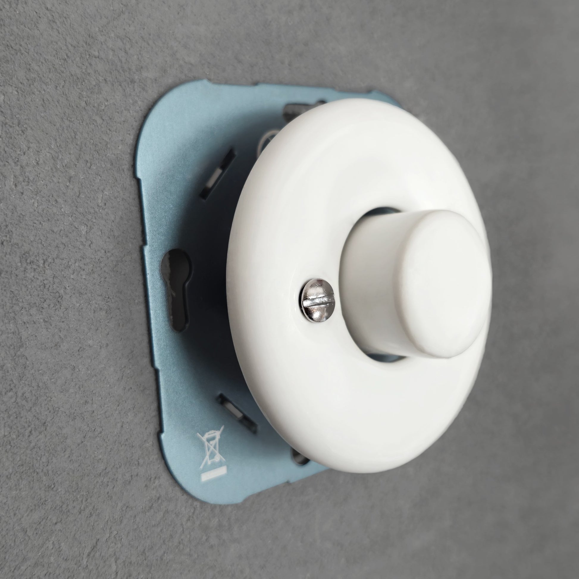 white porcelain dimmer light switch insert, flush-mount, angled