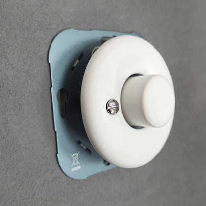 white porcelain dimmer light switch insert, flush-mount, angled