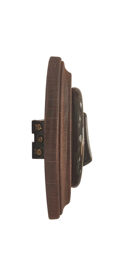 Wooden Frame Porcelain Light Switch Loft Retro 2-gang Two-way Flush-Mounting Vintage Cottage Black Ceramic