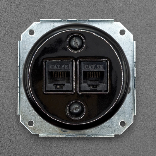 Porcelain Loft Retro Connection Inner Part Electrical Network Socket RJ45 Flush-Mounting Vintage Cottage Ceramic Black