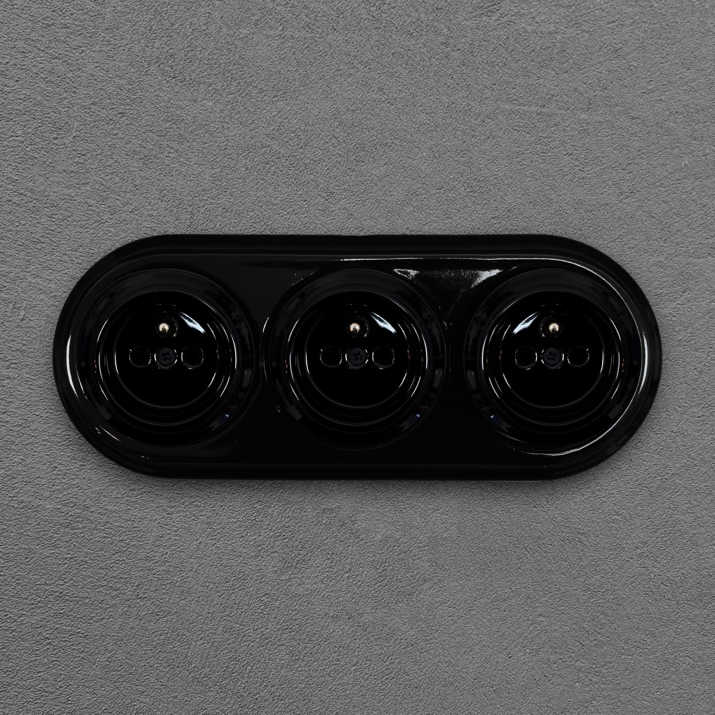 Triple Power French Socket Porcelain Surface Mounted Loft Retro Electrical 3 Socket Vintage Cottage Ceramic Black