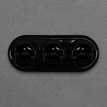 Triple Power French Socket Porcelain Surface Mounted Loft Retro Electrical 3 Socket Vintage Cottage Ceramic Black