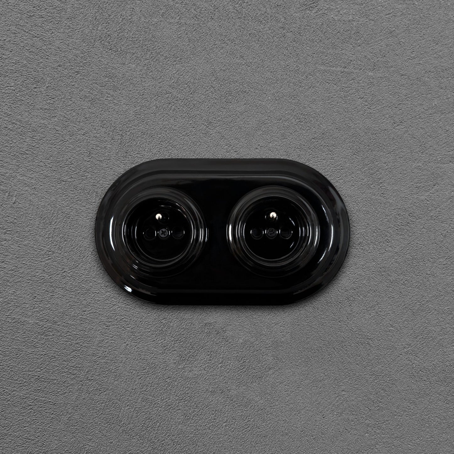 Flush-Mounting Double Frame French Power Socket Porcelain Loft Retro Electrical Vintage Cottage Ceramic Black