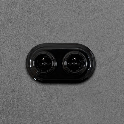 Flush-Mounting Double Frame French Power Socket Porcelain Loft Retro Electrical Vintage Cottage Ceramic Black