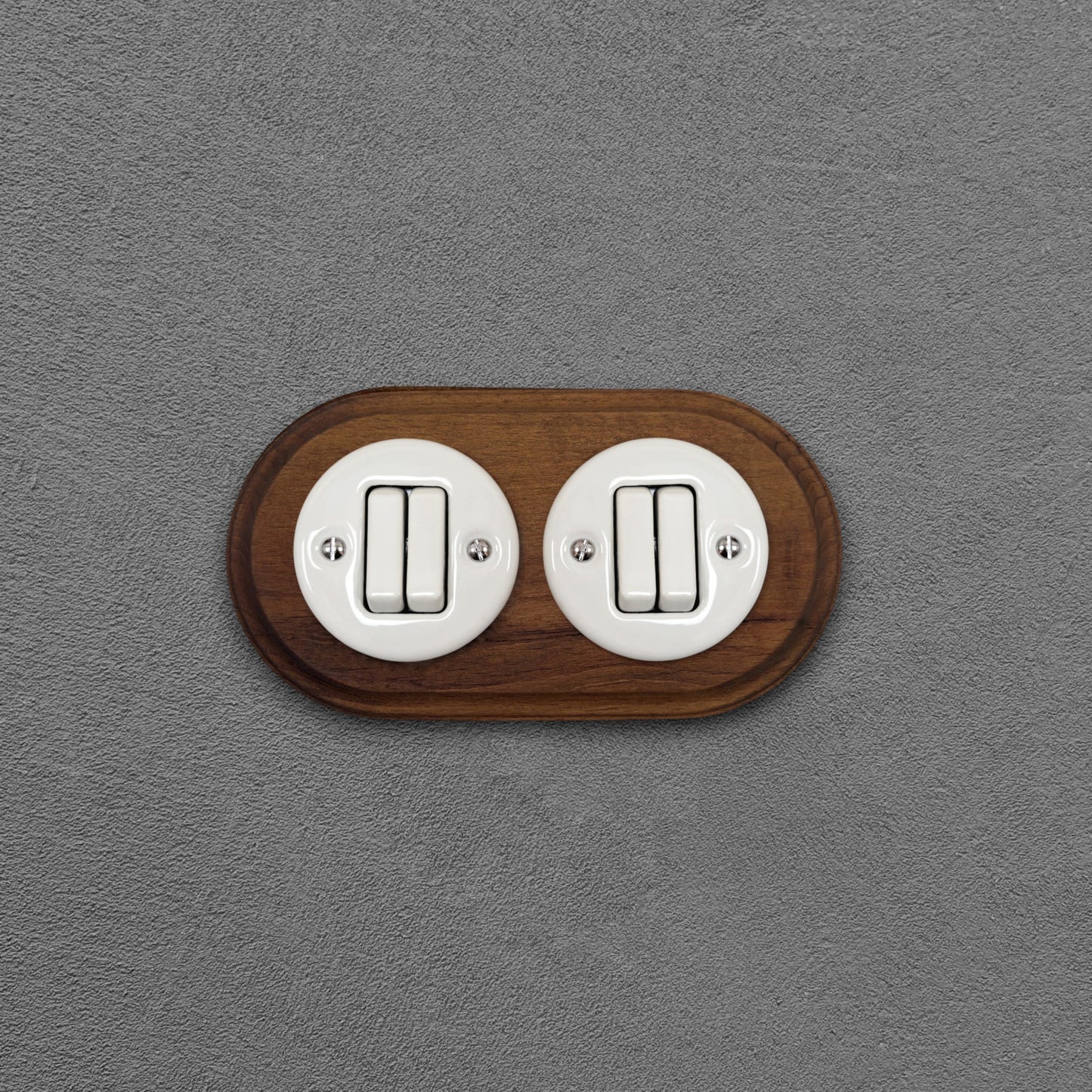 Wooden Frame Double Porcelain Light Switch Loft Retro 2-gang Two-way Flush-Mounting Vintage Cottage Ceramic Dark Brown With White