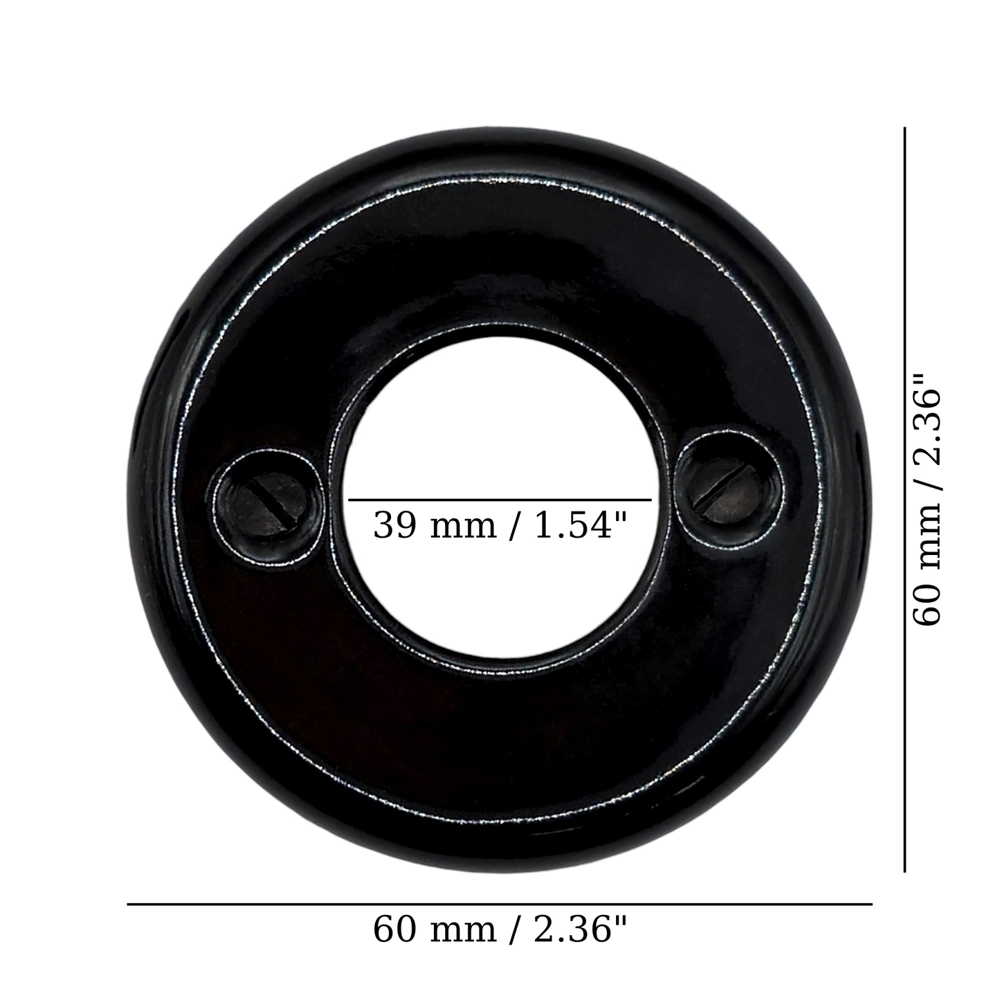 black porcelain dimmer switch cover, flush-mount, measurements